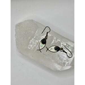 Inlay Fish Dangle Earrings - Enamel and Mother of Pearl